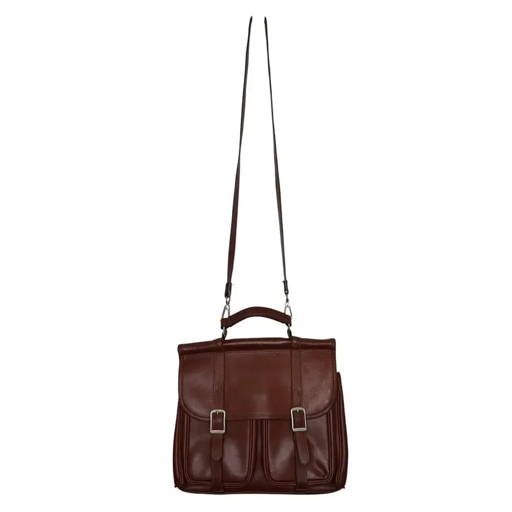 Vintage 90s Brown Leather Messenger Satchel Bag Detachable Shoulder Strap USA